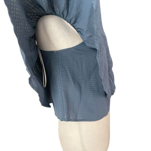 Reformation Womens Small Crop Top Blue Off the Shoulder Flounce Blouse Solid - Picture 6 of 8